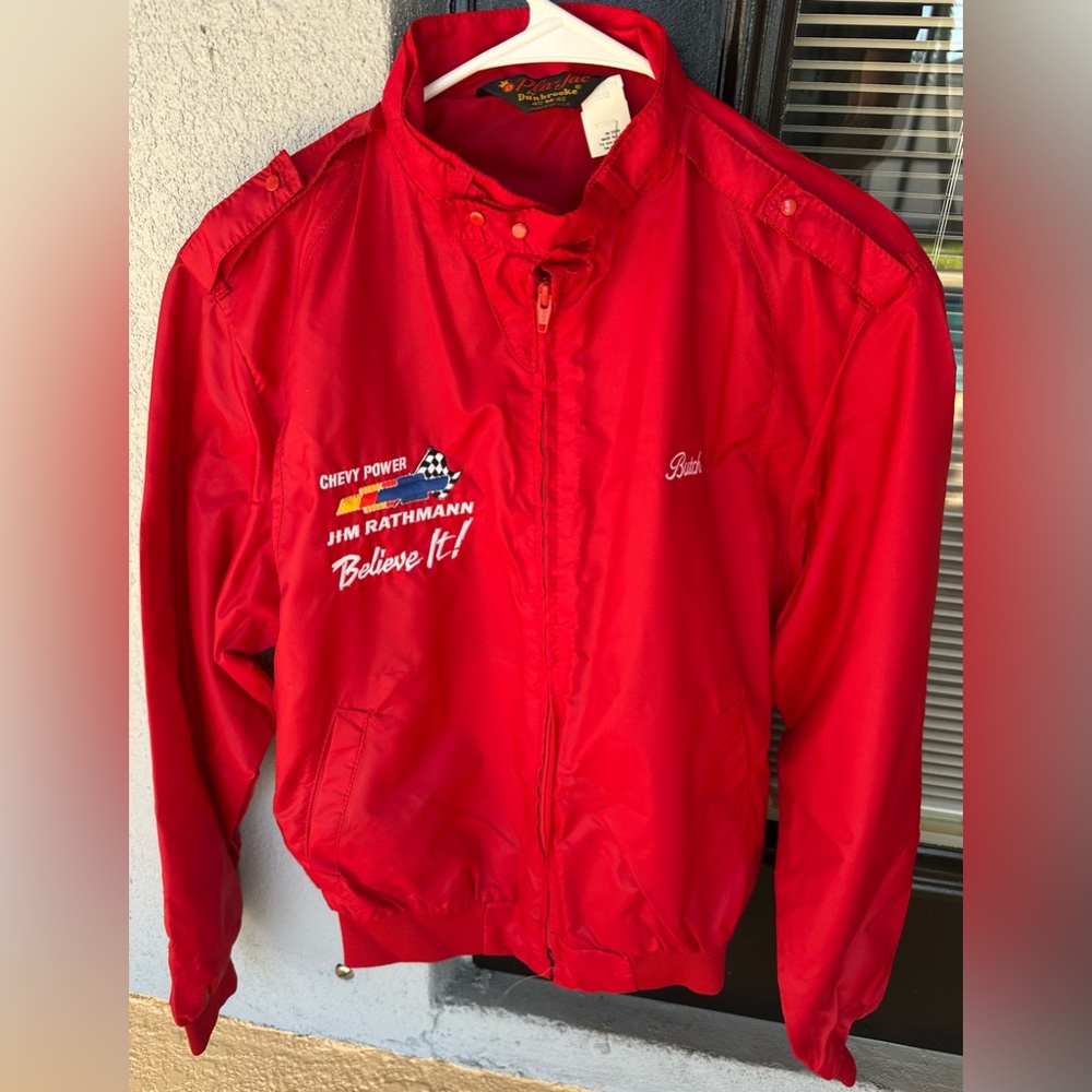 Jim Rathmann Chevrolet VTG Dealer Red Pla-Jac by Dunbrooke Jacket Rare NEW 1990s